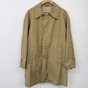 Vtg Zero King Weather Wear Khaki Trench Coat Mens 44 Textured Houndstooth Lining